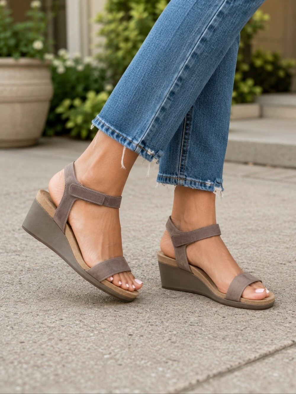 Lucky Brand Kanoa Leather Wedge Sandals – Taupe – Women's Size 9 - Picture 1 of 7